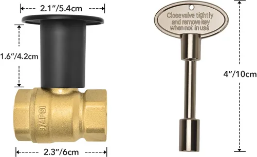 Miniatura 2 de Skyflame Kit de válvula de llave de gas recta de 3/4 pulgadas para chimenea de hoguera con brida negra plana, llave universal de 3 y 8 pulgadas
