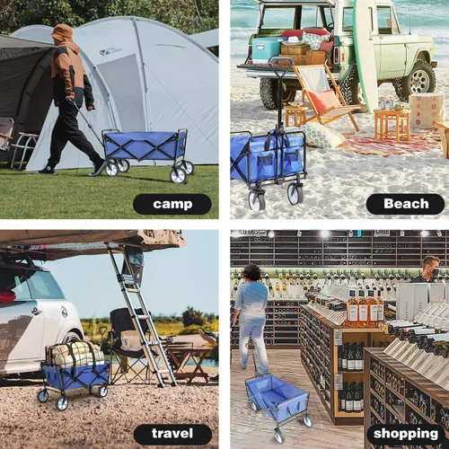 Miniatura 8 de Carrito plegable para compras con ruedas, carrito de compras con ruedas, carrito de playa resistente con red de carga y correas para jardín, patio