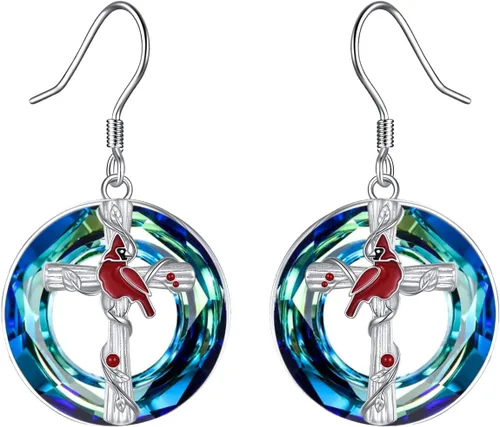Miniatura 16 de POPKIMI Bonitos aretes colgantes de animales, joyería de animales, regalos de cumpleaños y Navidad para mujeres, aretes de ópalo de cristal de plata