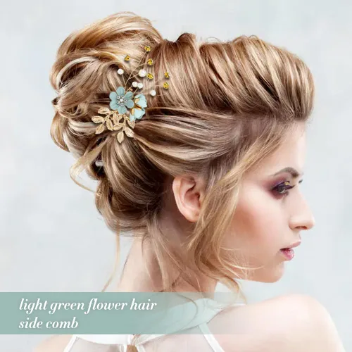 Miniatura 4 de inSowni 20 piezas de diamantes de imitación de perlas nupciales, bodas, fiestas, bailes, flores verdes claras, peines laterales + horquillas novias