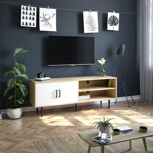 Miniatura 17 de Novilla Soporte de TV para televisores de hasta 50 pulgadas, moderno centro de entretenimiento con puerta de granero, mesa de TV con estante