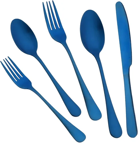 Miniatura 14 de JASHII Juego de cubiertos de 20 piezas con acabado satinado, servicio para 4, juego de cubiertos de titanio, juego de utensilios de arcoíris mate