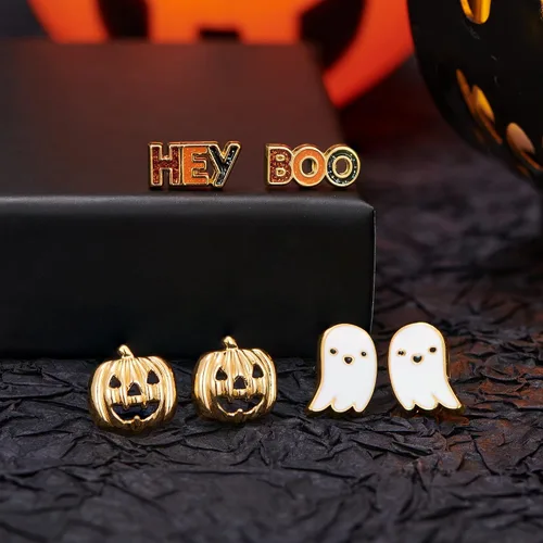 Miniatura 6 de LILIE&WHITE Aretes de Halloween para mujer, con sombrero de bruja, aretes colgantes de calabaza, aretes de gato negro, aretes de calavera, aretes