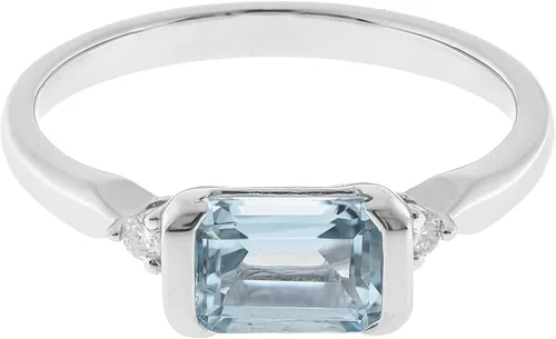 Gin & Grace Anillo de aguamarina auténtica de oro blanco de 10 quilates con diamantes para mujer. Joyería hecha a mano con forma de aguamarina de