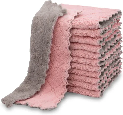 kimteny Paquete de 12 Paños de Cocina para Platos, Paños de Cocina Premium, Paños de Cocina de Terciopelo Coral Superabsorbentes, Antiadherentes al