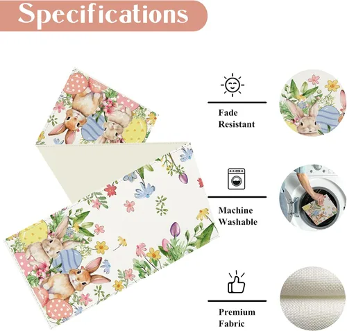 Miniatura 6 de Baccessor Camino de mesa largo de Pascua de 13 x 72 pulgadas, huevos de conejo, colorido camino floral para mesa, conejos de primavera, Pascua