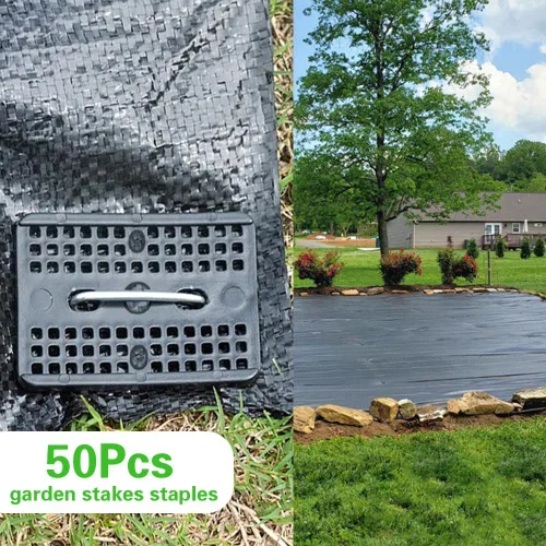 Miniatura 3 de Bakulyor 50 grapas de paisaje + 50 juntas, estacas de jardín de 6 pulgadas, grapas de jardín de calibre 11 en forma de U galvanizadas, pasadores