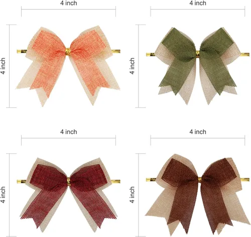 Miniatura 2 de Meseey 12 Piezas Lazos de Cinta de Arpillera de Otoño de 4 Pulgadas Borgoña/Naranja/Salvia/Marrón Lazo de Otoño para Corona de Otoño Manualidades