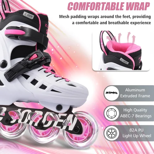 Miniatura 2 de Patines en línea para niños y niñas, 4 tamaños ajustables con ruedas en línea y ruedas completamente iluminadas para mujeres y hombres, carcasa