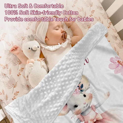 Miniatura 4 de Manta de bebé personalizada para niños, nombre personalizado con diseños de ratón, franela suave con respaldo de puntos de doble capa, manta 19 Ratón