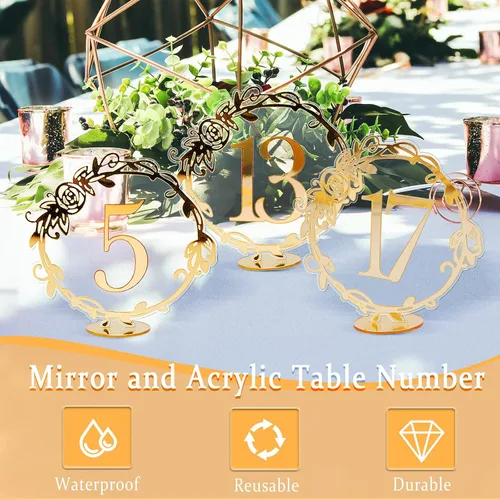 Miniatura 2 de Elegantes números de mesa de espejo - Números de mesa de recepción de boda de acrílico con soportes de encaje por Rely2016