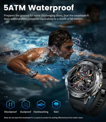 Miniatura 8 de SUNKTA Relojes inteligentes militares para hombres, batería grande de 530 mAh, monitor de frecuencia cardíaca AMOLED de 1.43 pulgadas, monitor