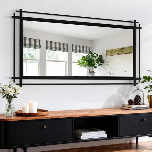 Miniatura 10 de Espejo de baño negro con marco de metal, espejos grandes de sala de estar de 36 x 24 pulgadas para decoración, espejo decorativo moderno