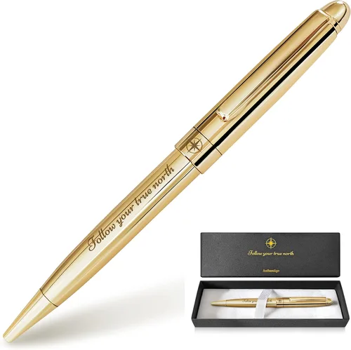 Bolígrafo para mujer, bolígrafo elegante para diario y escritura, bolígrafo inspirador con frase motivacional "Follow Your True North", caja de