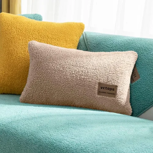 Miniatura 8 de vctops Paquete de 2 fundas de cojín decorativo de forro polar Sherpa de doble cara para sofá, cama y sillón, fundas de cojín de felpa suave y Azul