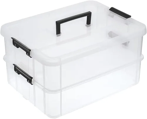 Miniatura 9 de BTSKY - Caja de almacenamiento de 2 capas para apilar y transportar, caja de almacenamiento de plástico multiuso y portátil con asas, caja Verde