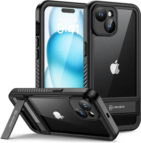 Miniatura 13 de Lanhiem Funda para iPhone 14 con soporte, IP68 impermeable a prueba de polvo con protector de pantalla integrado, cuerpo completo, a prueba