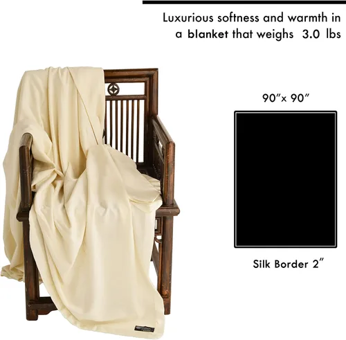 Miniatura 5 de Cashmere Boutique Manta de cachemira 100% pura tamaño Queen, ligera, transpirable, acogedora, de lujo, suave y cálida, 90 x 90 pulgadas