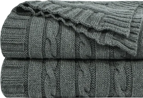 Miniatura 10 de NTBAY Manta de punto de cable de 100 % algodón puro, súper suave y cálida de 51 x 67 pulgadas, manta de punto para sofá, sillón, cama, extra Amarillo