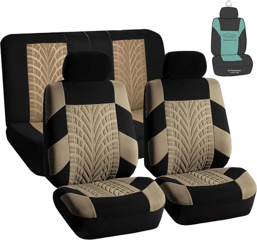 FH Group Juego completo de fundas de asiento de automóvil, Travel Master, funda de asiento trasero dividida y bolsa de aire beige dividida, ajuste