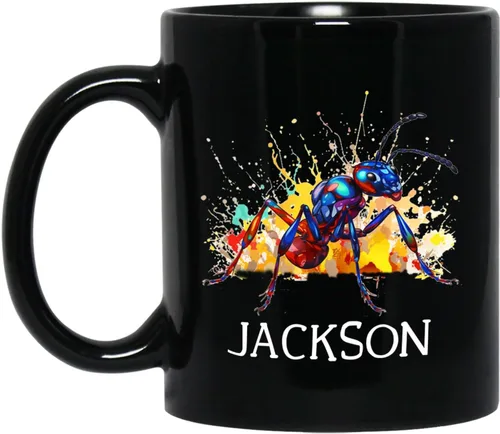 Taza de café negra de hormigas personalizada de 11 onzas, 15 onzas, taza de café de hormigas personalizada con nombre, taza de té de cerámica