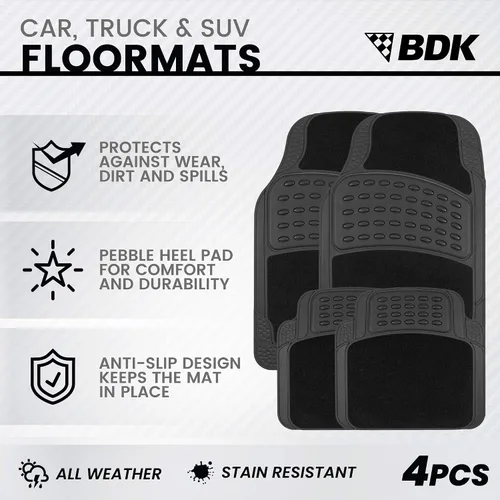 Miniatura 2 de BDK HybridMat - Alfombrillas de goma y alfombra para automóvil, juego de tapetes para asientos delanteros y traseros de forro interior para coche