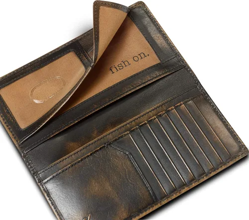 Miniatura 4 de HoJ Co. BASS FISH Cartera larga para hombre Cuero de grano completo con acabado pulido a mano Cartera larga plegable Cartera Rodeo Regalo