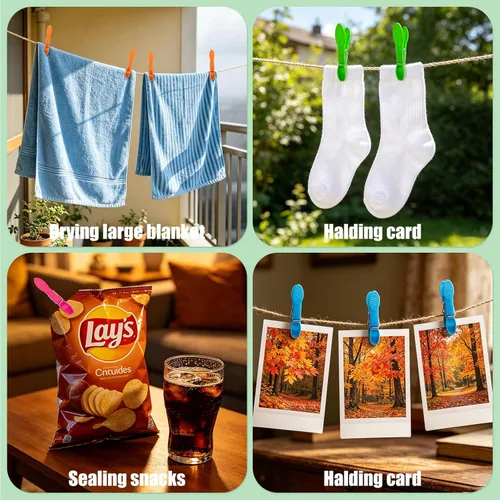 Miniatura 6 de Pinzas para ropa, paquete de 24 pinzas de plástico de colores, pinzas de ropa resistentes, clips de lavandería antideslizantes para colgar ropa