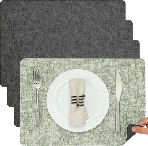 Miniatura 12 de Myir JUN Juego de 6 manteles individuales de doble cara, de piel sintética, para interiores, para mesa de comedor, exteriores, cuadrados, Negro