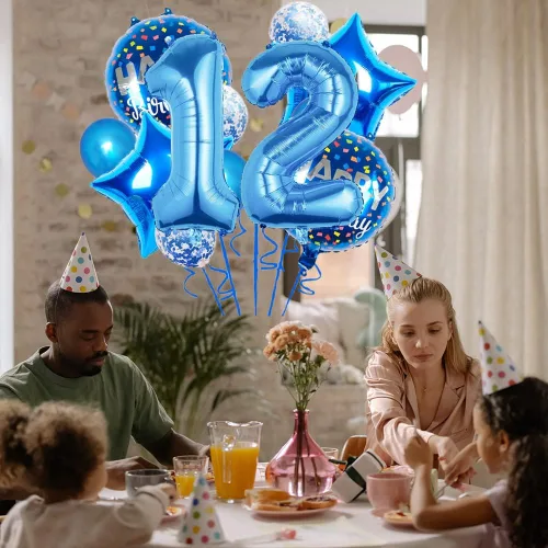 Miniatura 3 de Globos, 12 globos de aluminio para niños de 11 años para decoración de fiesta de cumpleaños de 11 años, globos de confeti, globos de fiesta, Azul 11
