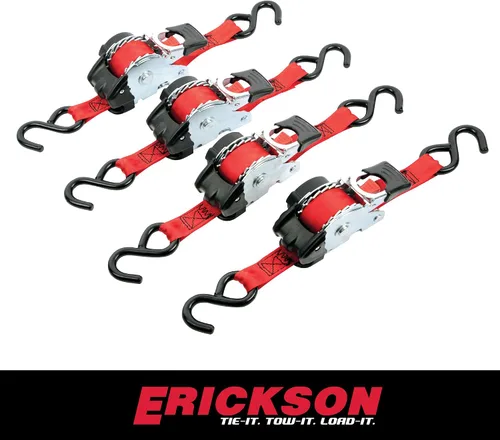 Miniatura 4 de Erickson Paquete de correa retráctil de trinquete Pro Series: 1 pulgada x 10 pies, rojo (1200 libras, 4 paquetes + bolsa) y negro