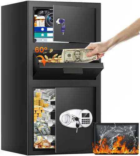 Miniatura 11 de Caja de seguridad depositaria de 2.6 pies cúbicos para negocios con ranura de colocación rápida, cajas de seguridad para efectivo con pantalla LCD
