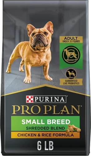 Purina Pro Plan Con probióticos, alimentos para perros secos de raza pequeña, fórmula de pollo y arroz destrozado - 6 lb. Bolsa (anteriormente