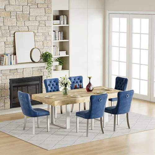 Miniatura 45 de Juego de mesa de comedor extensible de 5 piezas para 4, mesa de cocina de madera marrón de 63-78.7 pulgadas con 4 sillas acolchadas beige, juego