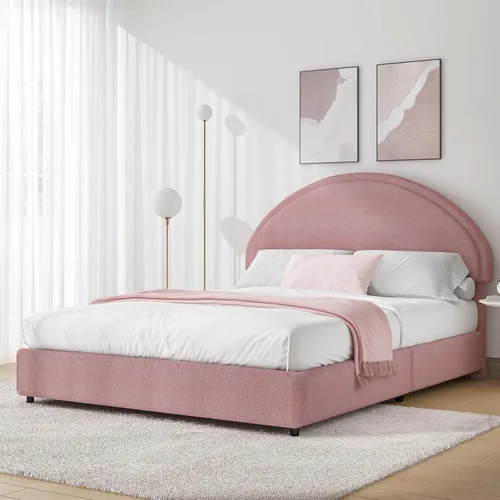 Miniatura 10 de Base de cama REVOMINCA tamaño Queen, base de cama tapizada de plataforma con cabecero, cama de plataforma suave con esquinas redondas, no se Dgery