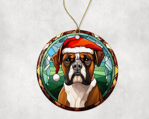 Miniatura 3 de Boxer - Adorno de cerámica con vitrales de Navidad, adorno colgante para árbol de Navidad, adorno de vitral de perro, adorno religioso