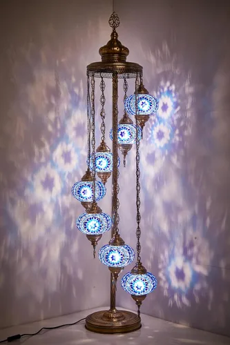 Miniatura 11 de DEMMEX - Lámpara de pie con mosaico marroquí turco de 7 globos grandes, lámpara de pie bohemia con mosaico Tiffany con enchufe y enchufe