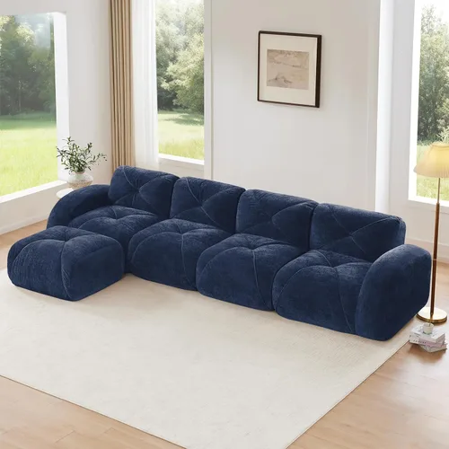 Miniatura 18 de Sofás modulares modulares de 110.6 pulgadas para sala de estar, sofá moderno de terciopelo sin hueso, no requiere montaje, cómodo sofá sin hueso