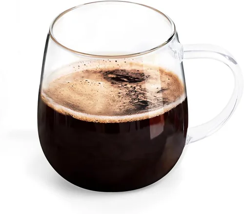 Taza de vidrio transparente con asa, 16 onzas, taza grande de café de borosilicato de alta calidad para beber o como regalo