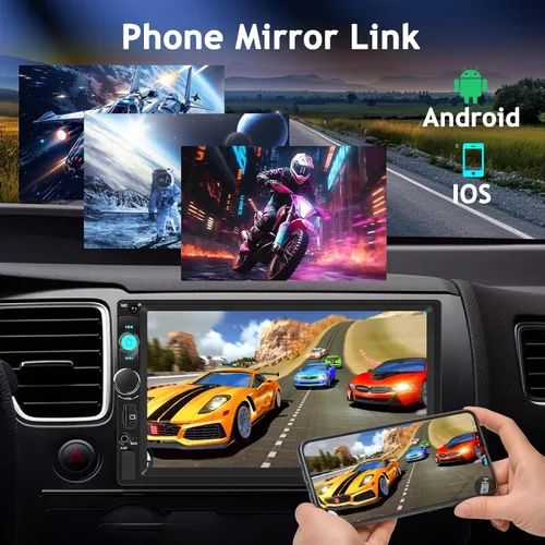 Miniatura 4 de NHOPEEW Estéreo de auto doble DIN de 7 pulgadas con cámara de respaldo, radio de pantalla táctil de 2 DIN con enlace de espejo con cable, Bluetooth
