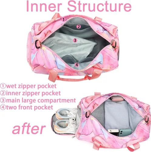 Miniatura 3 de BLUBOON Bolsa de lona para niñas y niños, bonita bolsa de gimnasio con compartimento para zapatos y separación húmeda, bolsa de viaje deportiva