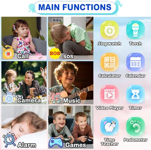 Miniatura 3 de Reloj inteligente 4G para niños y niñas de 4 a 12 años con llamadas, SOS, controles parentales, juegos, cámara, alarma, video, música, regalo