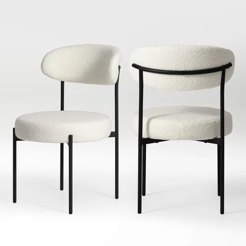 Miniatura 10 de WestinTrends Alexandria Mid-Century - Sillas de comedor redondas tapizadas de sherpa (juego de 2), color gris carbón