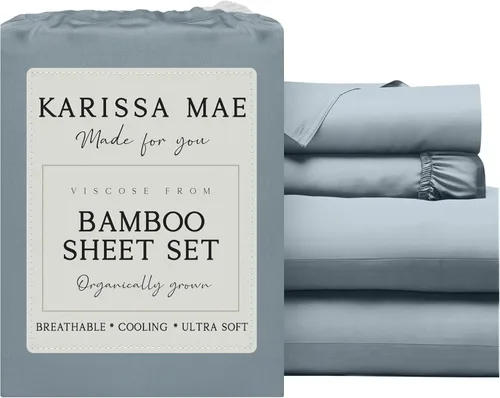Miniatura 42 de KARISSA MAE Juego de sábanas tamaño individual de viscosa de bambú refrescante, 100% cultivadas orgánicamente, bolsillo profundo de 18 pulgadas