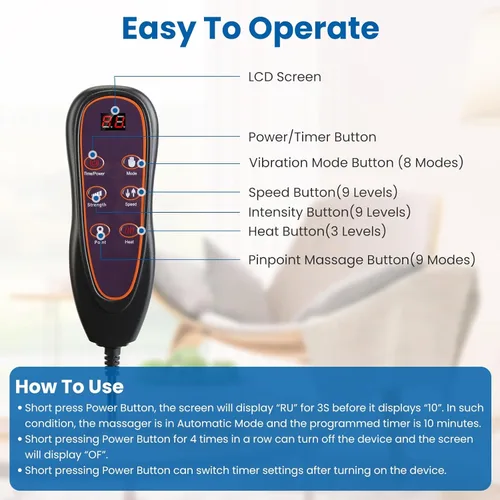 Miniatura 5 de Alfombrilla de masaje de cuerpo completo, almohadilla para silla de masaje de espalda con calor, motores de vibración multifuncionales, masajeador