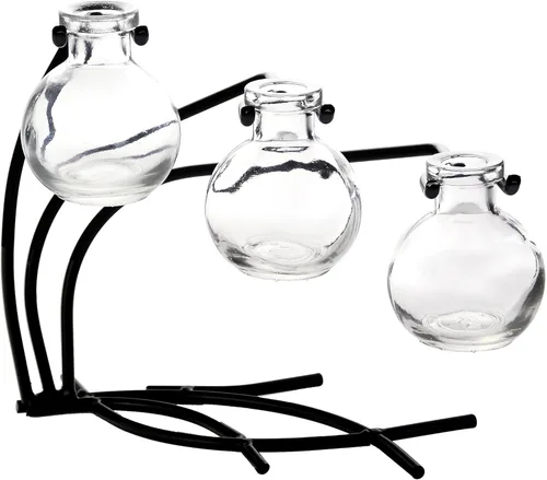 Miniatura 6 de Couronne Company M504-200-09 Casablanca Tres jarrones de vidrio reciclado y soporte de metal, 7 1/2", aguamarina, 1 pieza