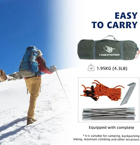 Miniatura 3 de Tienda de campaña de mochila individual de 7.2 × 4 × 4 pies, tienda de campaña impermeable para acampar y senderismo, puede ser utilizada por una