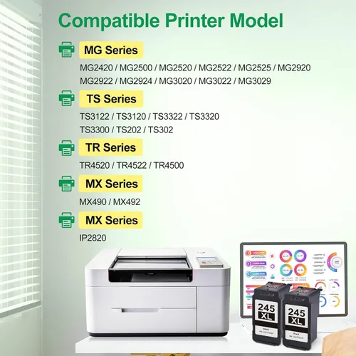 Miniatura 2 de Cartucho de tinta 245XL remanufacturado para Canon 245XL Paquete combinado de tinta negra PG245XL Cartucho de tinta negra funciona con impresora