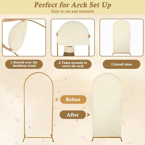 Miniatura 6 de Cubierta de fondo de arco de 7.2 pies, cubierta de arco de elastano beige, cubierta de soporte elástica con herramientas de atar globos para boda