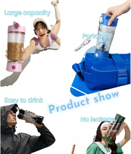 Miniatura 7 de Taza de agitación eléctrica con caja de polvo Botella de batido de proteínas Taza deportiva portátil Taza ligera de gran capacidad (negro)